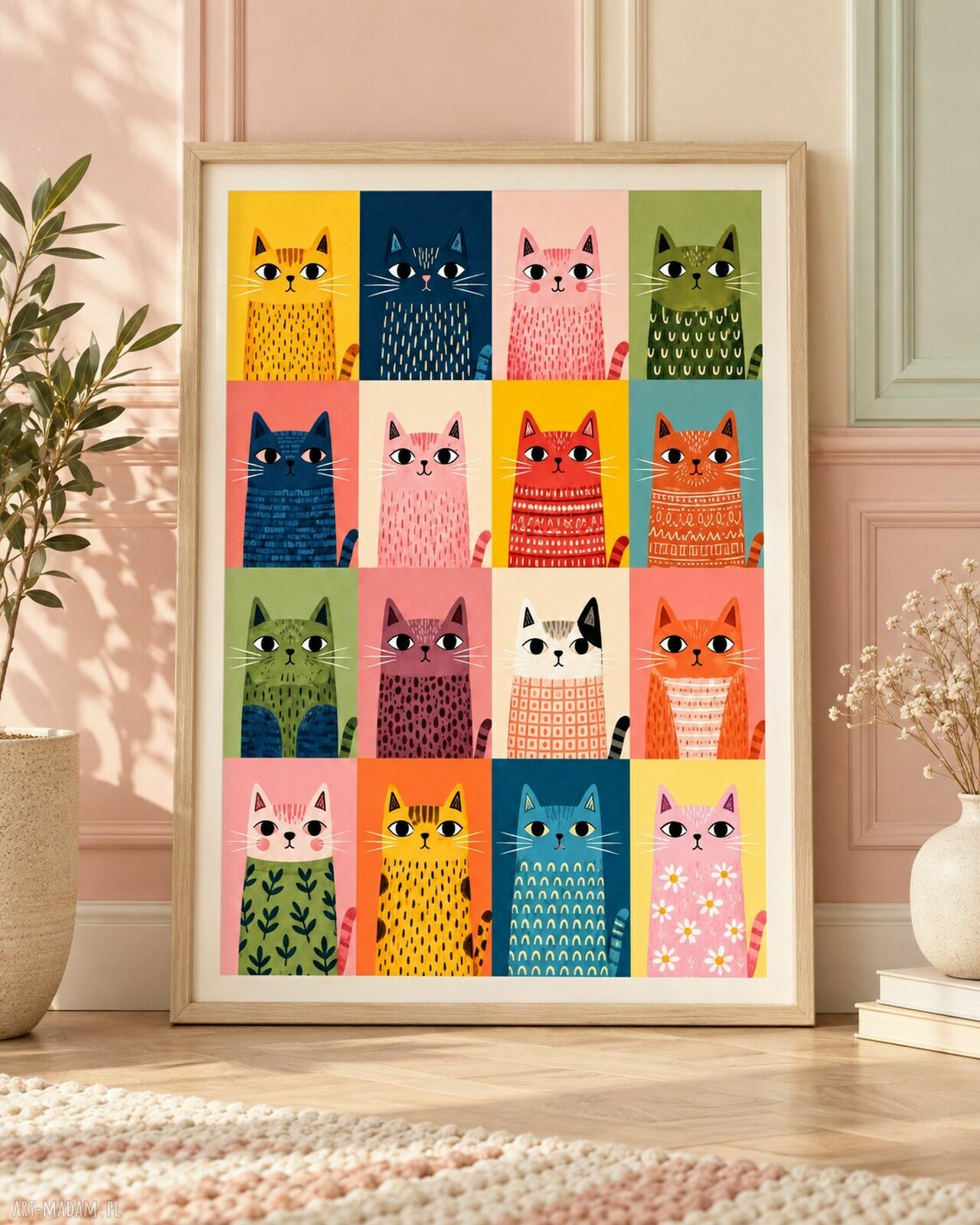 Plakat z kotami 50x70 cm - kolorowa grafika na ścianę