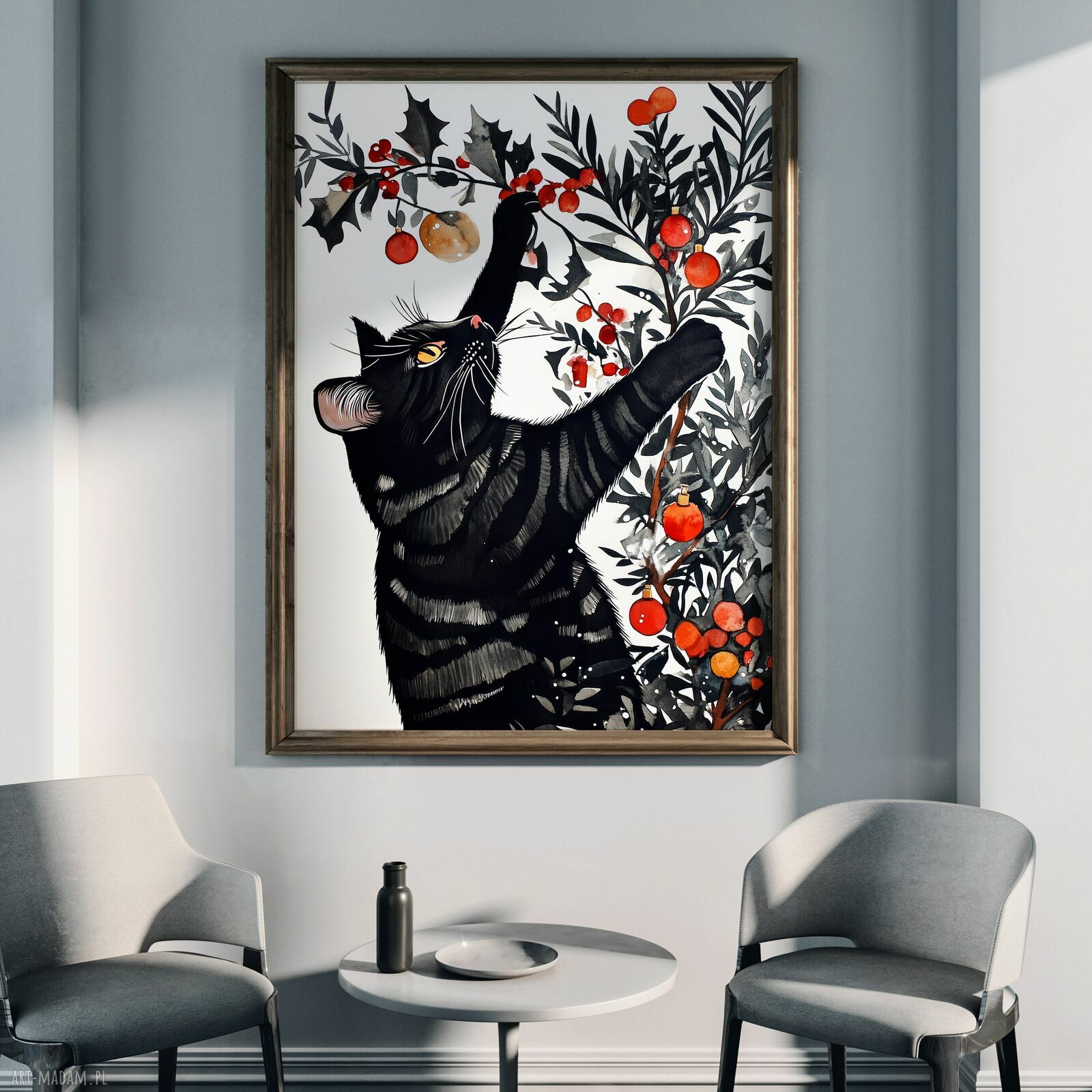 Koty lubią choinki - grafika na plakacie A3