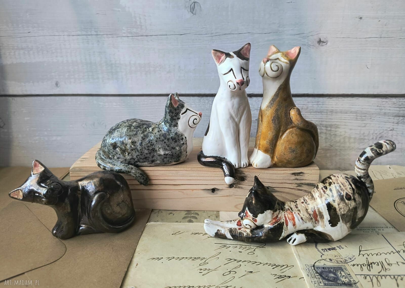 Koty ceramiczne mix wzorów i kolorów - zestaw 5 sztuk do postawienia