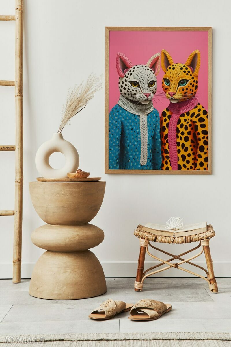 Plakat Koty 61x91 cm - Hogstudio, wersja różowa dla dziewczyny i kobiety