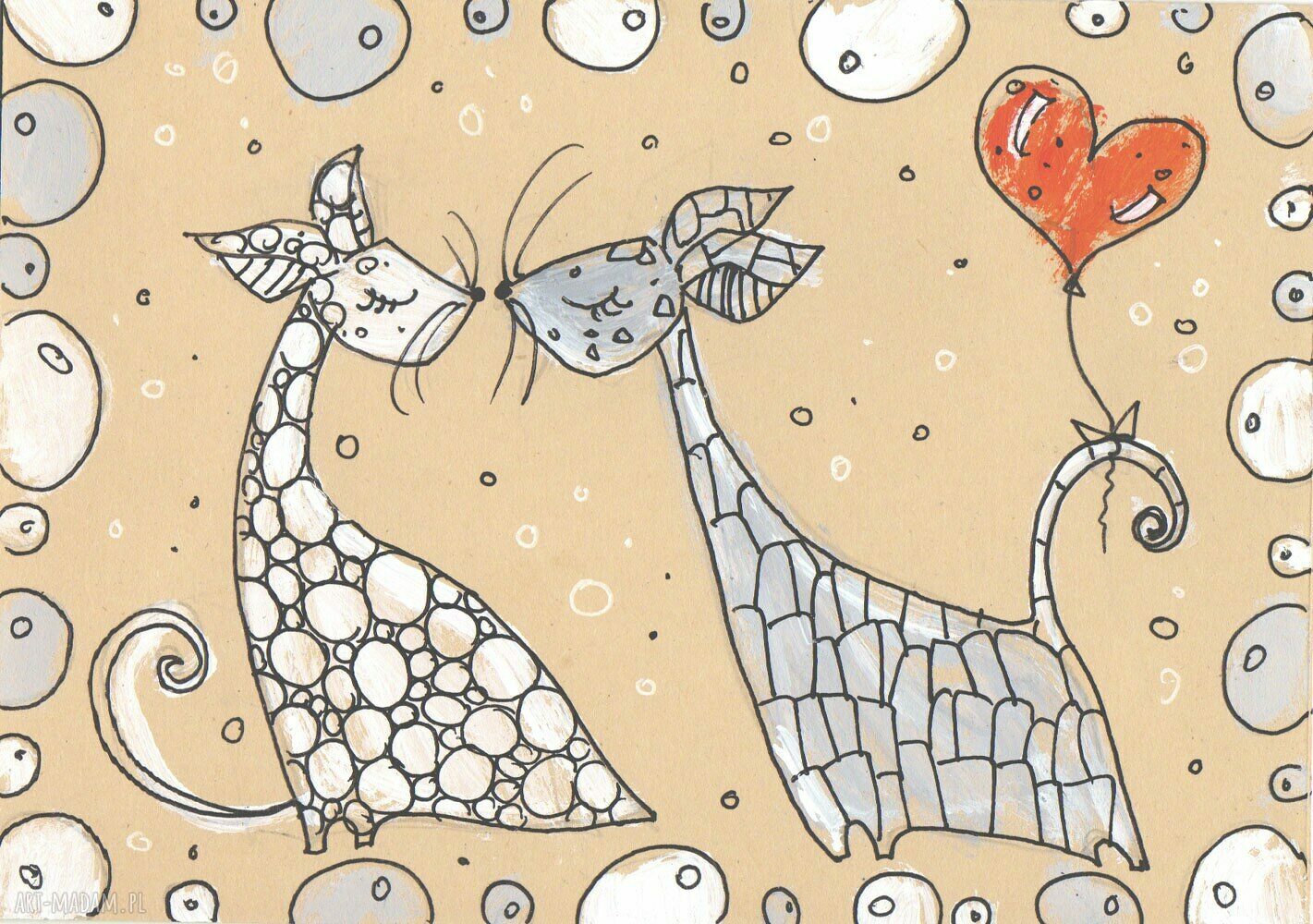 Ręcznie robiona kartka walentynkowa „Walentynki Koty 2” - scrapbooking z motywem kotów