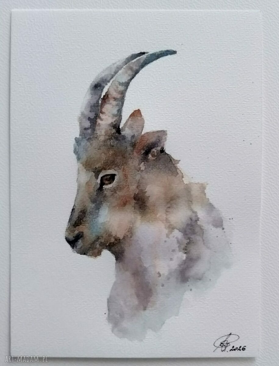 Kozioł - akwarela w stylu rustykalnym 15x21 cm