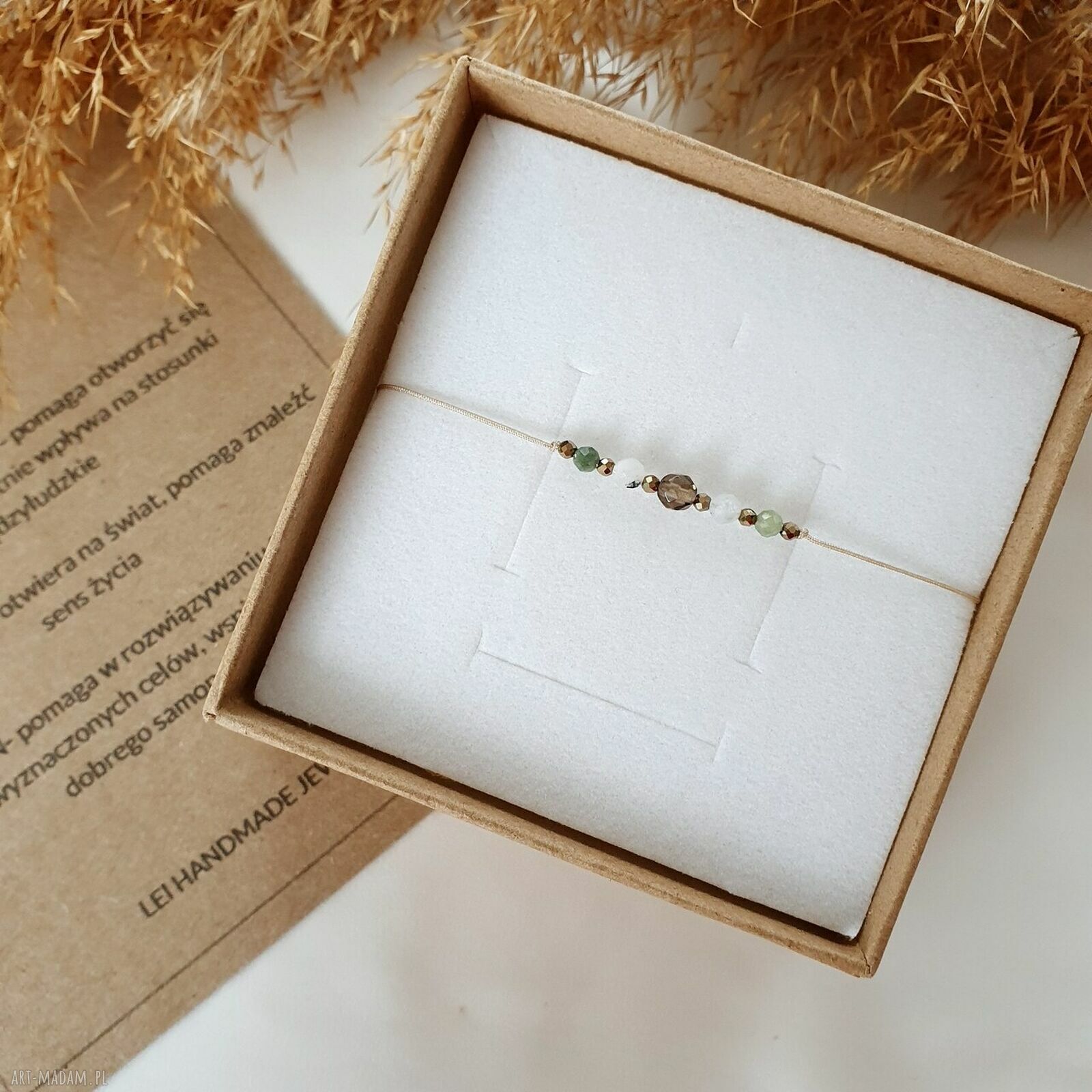Bransoletka Koziorożec z kamieniem księżycowym, kwarcem dymnym i turmalinem - Lei handmade