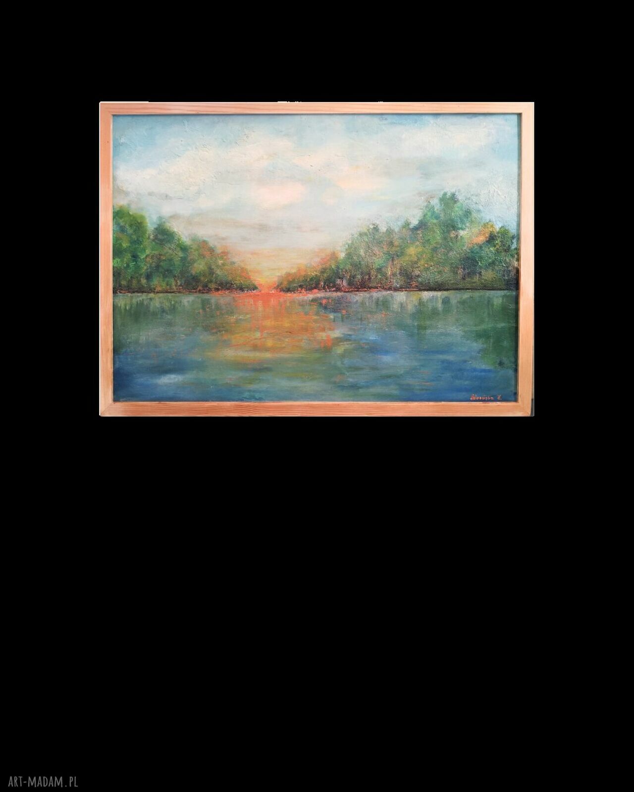 Krajobraz 50x70 cm w sosnowej ramie - natura z miedzianym połyskiem