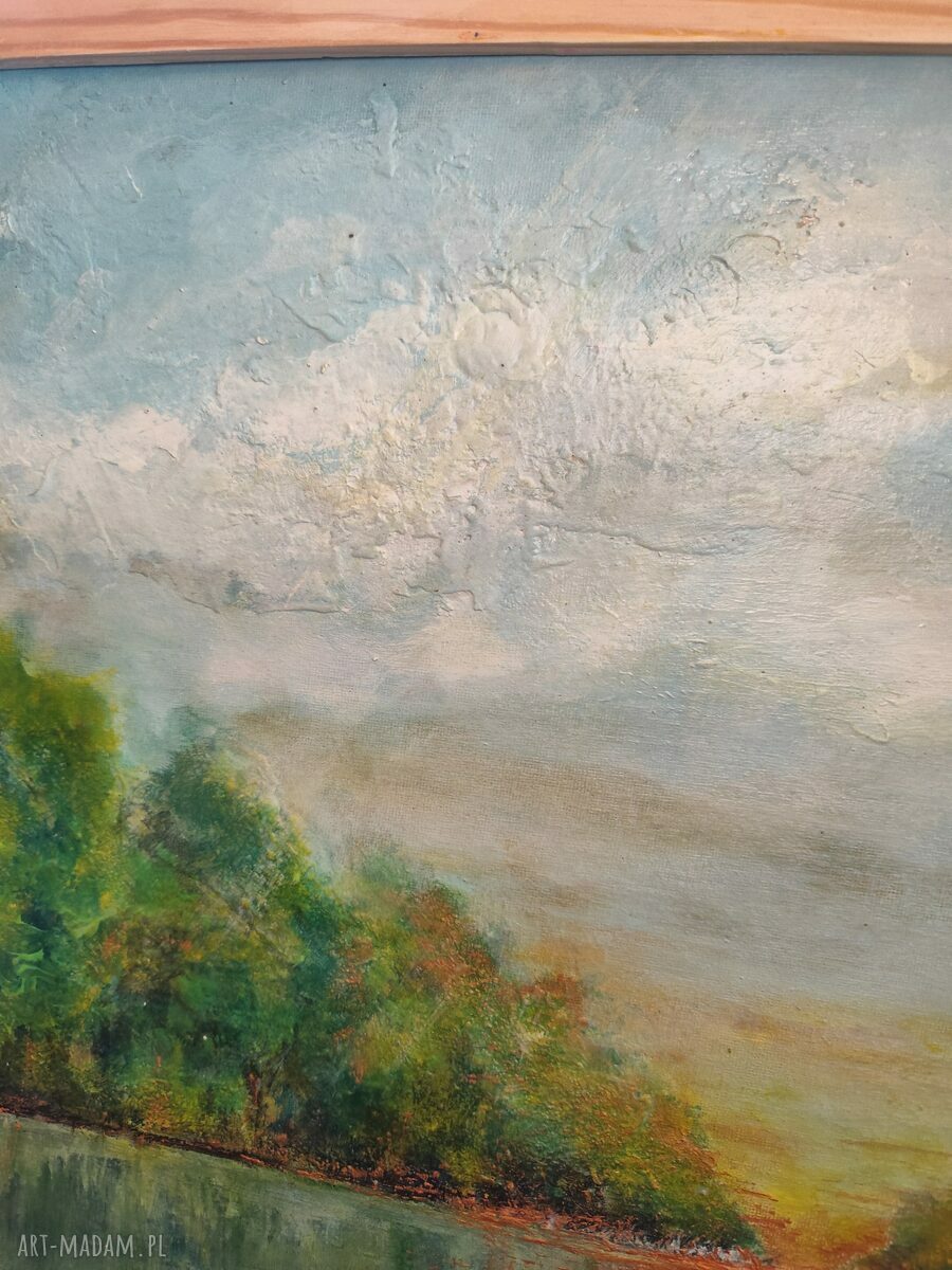 Krajobraz 50x70 cm w sosnowej ramie - natura z miedzianym połyskiem