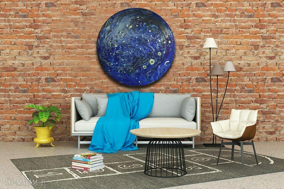 Krajobraz księżycowy 120 cm - obraz tondo z planetą (unikat)