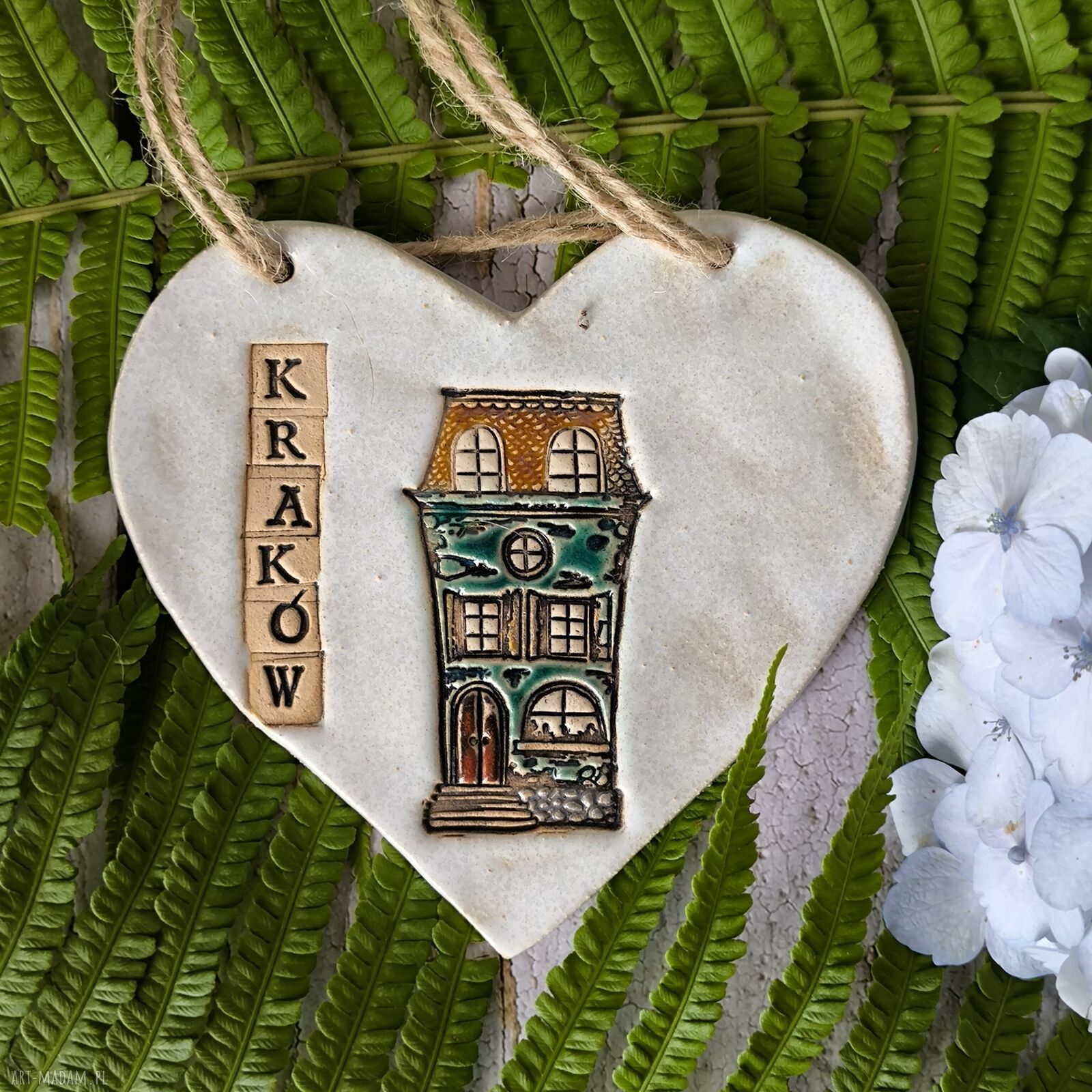 Kraków, białe serce XL - ceramiczna zawieszka pamiątka