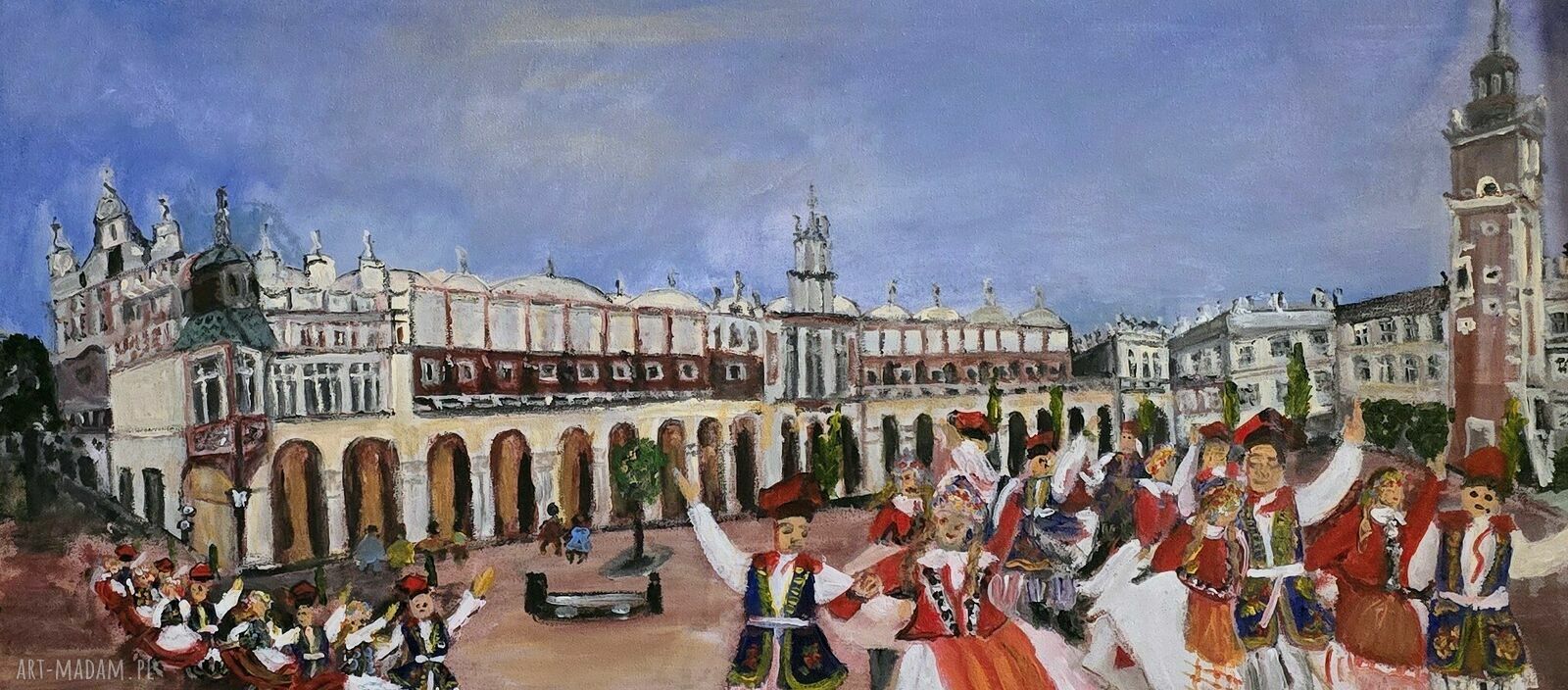Kraków - kolorowy obraz krajobrazowy z Malopolski akryl, tempera, płótno na blejtramie 80x40 cm