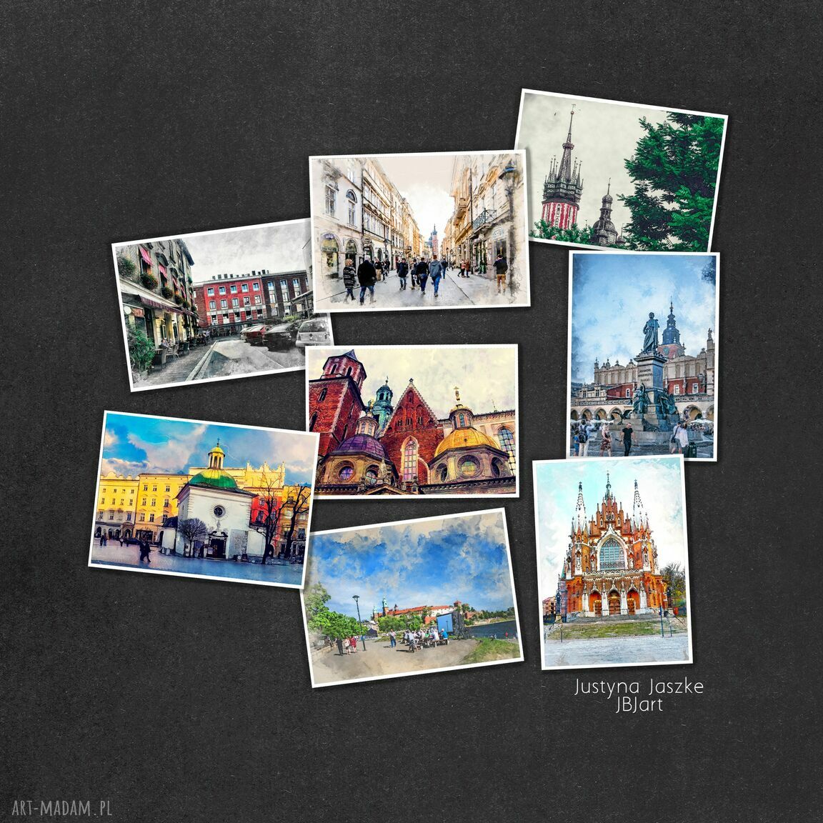 Kraków w akwareli - zestaw 8 grafik 13x18 cm