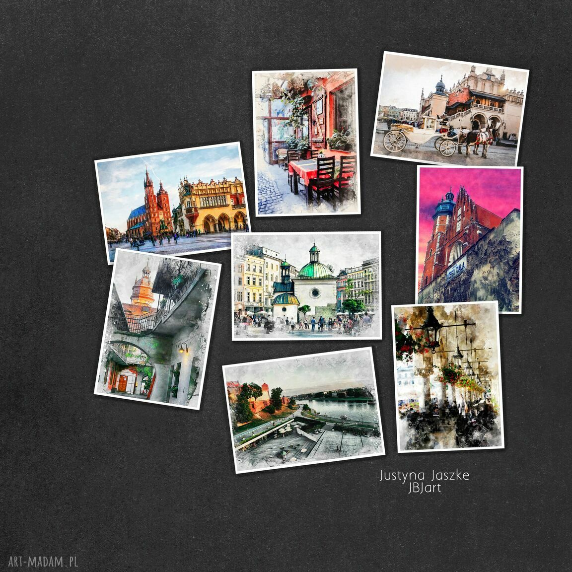 Kraków w akwareli - zestaw 8 grafik 13x18 cm