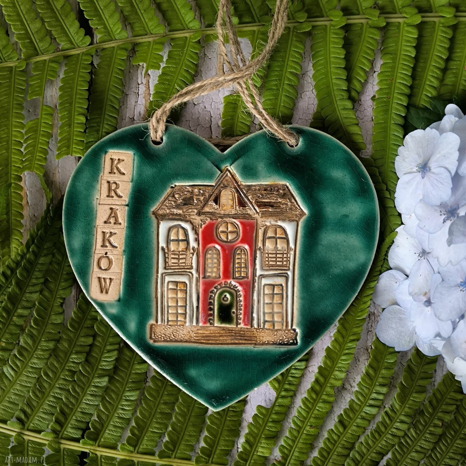 Kraków zawieszka ceramiczna - duże serce handmade