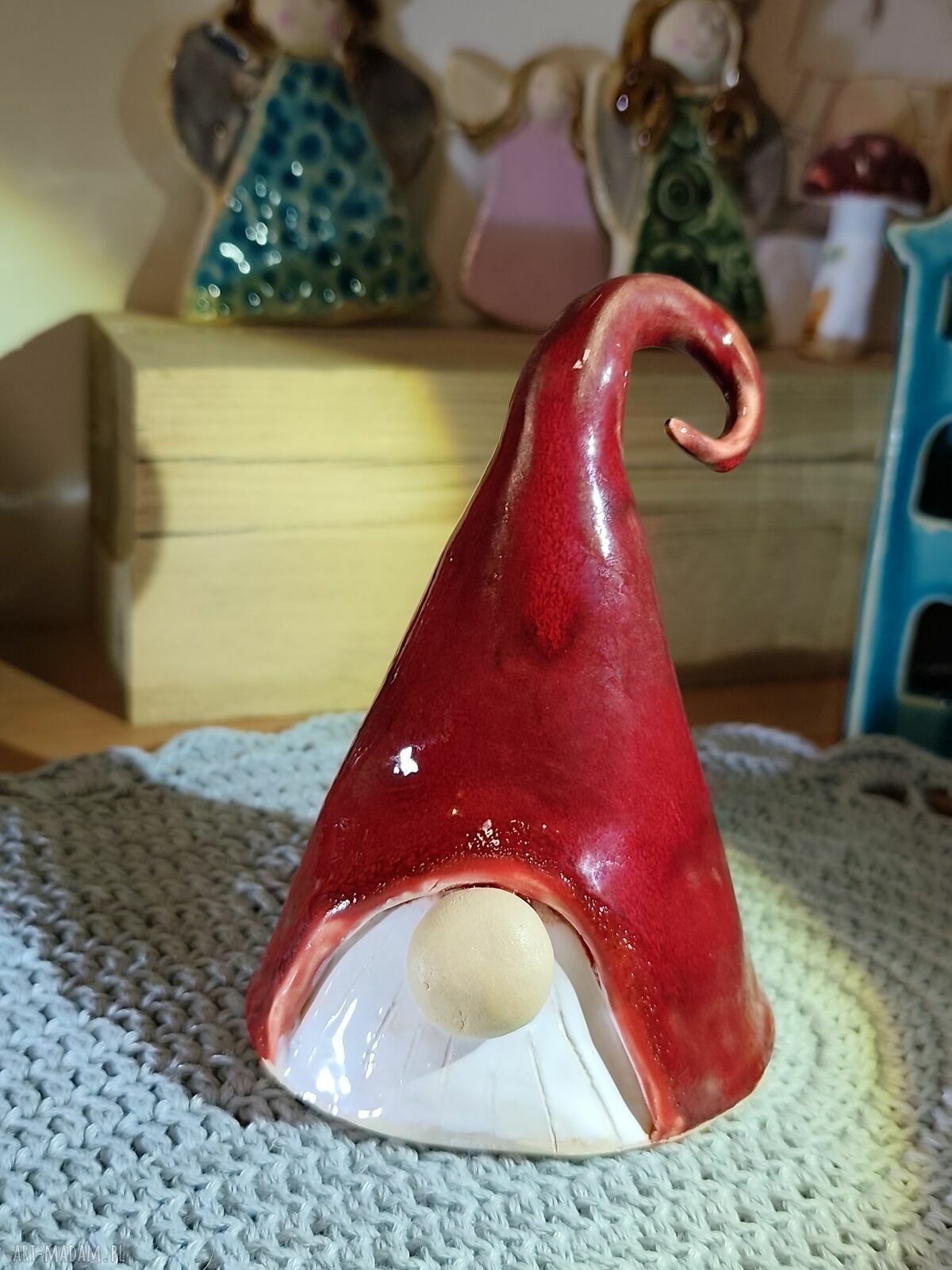 Krasnal ceramiczny na Boże Narodzenie - handmade, ok. 14 cm