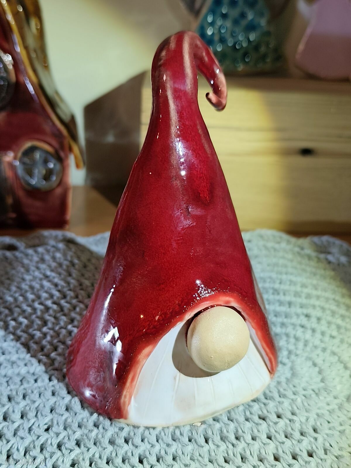 Krasnal ceramiczny na Boże Narodzenie - handmade, ok. 14 cm