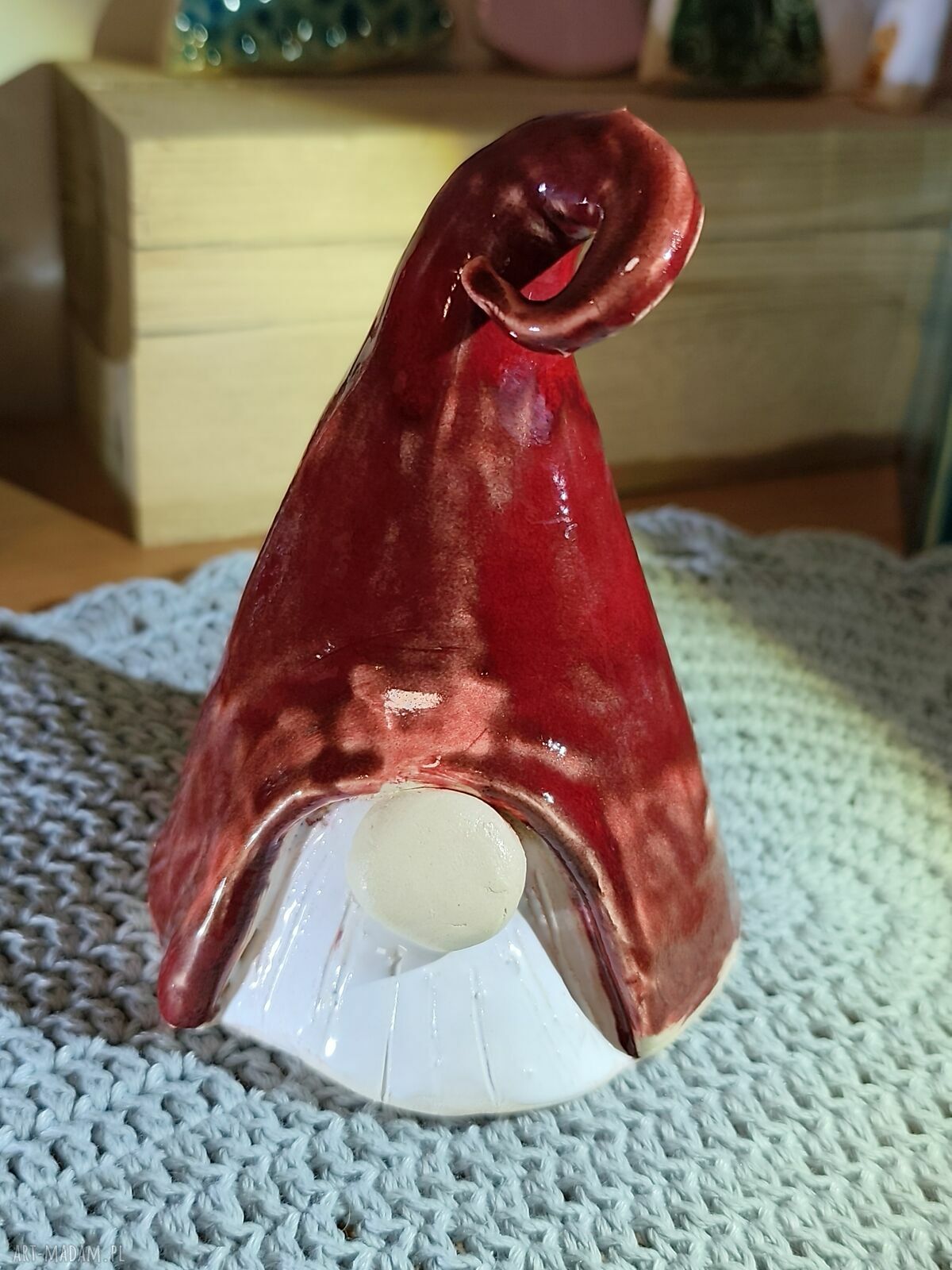 Krasnal ceramiczny 15 - ozdoba bożonarodzeniowa handmade (ok. 14 cm)