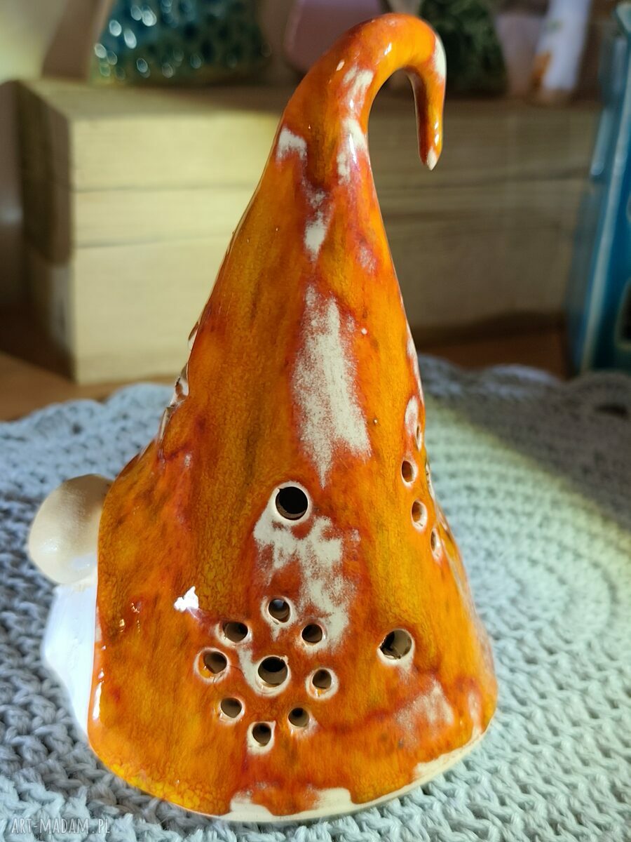 Krasnal ceramiczny lampion bożonarodzeniowy 14 cm (pomarańczowy)