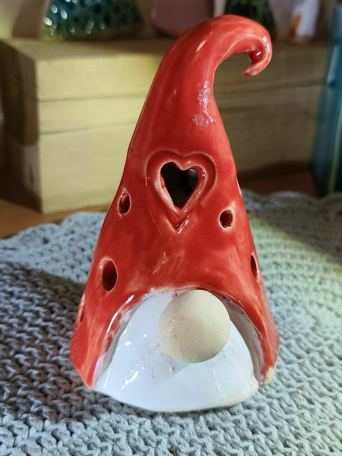 Krasnal ceramiczny lampion 20 - świąteczna ozdoba rękodzielnicza