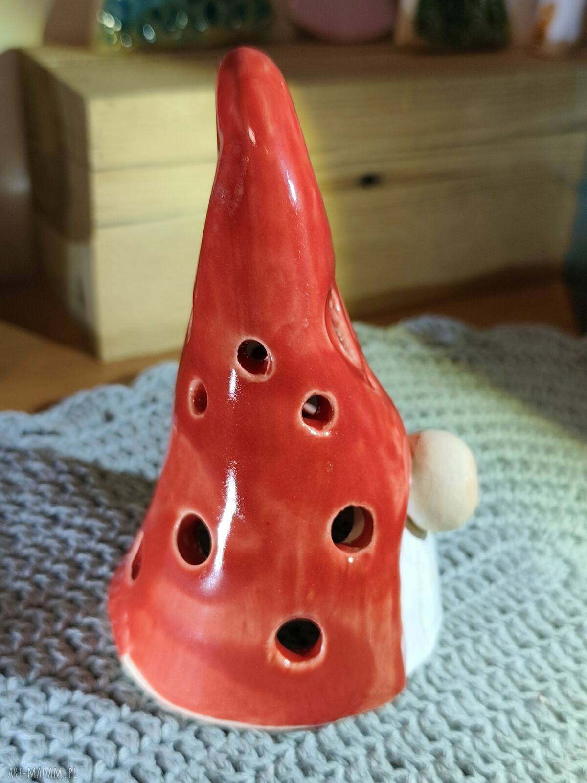 Krasnal ceramiczny lampion 20 - świąteczna ozdoba rękodzielnicza