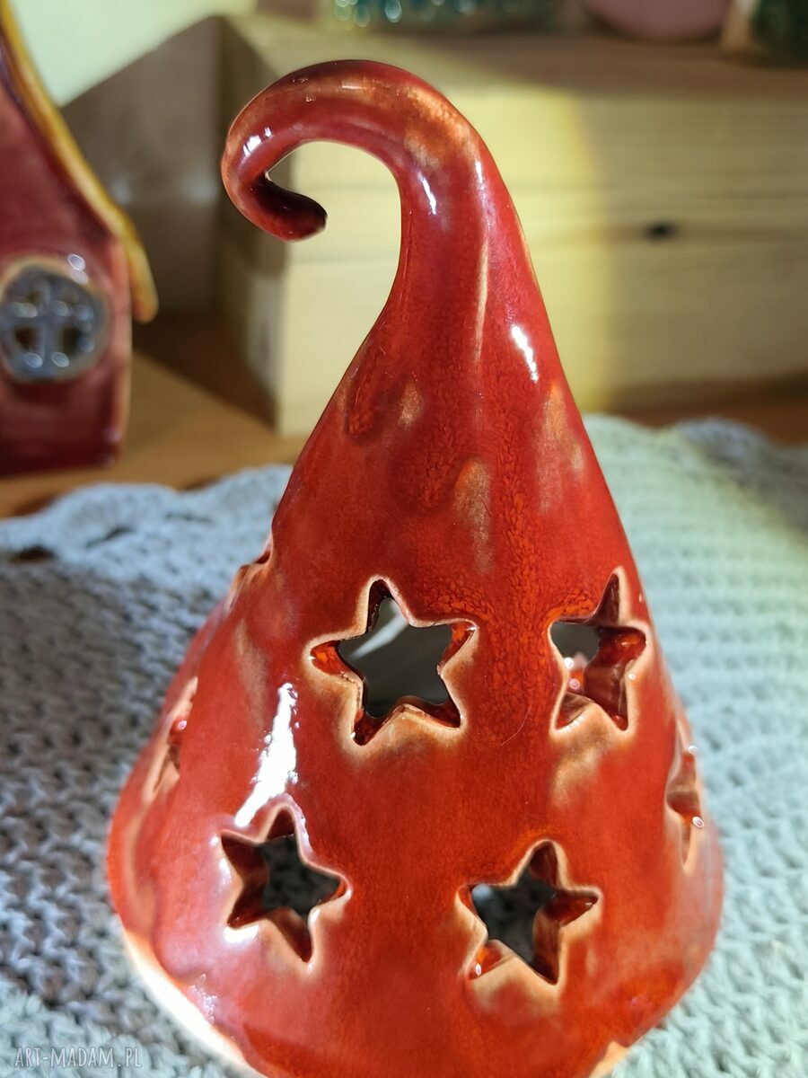 Ręcznie robiony krasnal ceramiczny - lampion bożonarodzeniowy ok. 14 cm