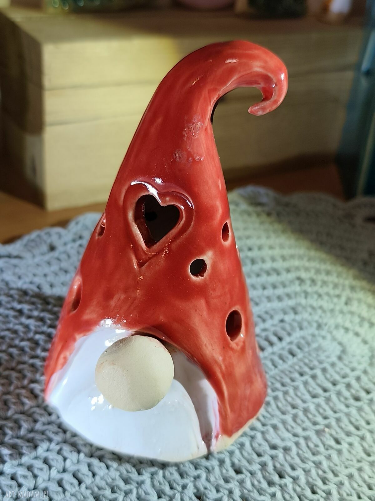 Krasnal ceramiczny lampion 20 - świąteczna ozdoba rękodzielnicza