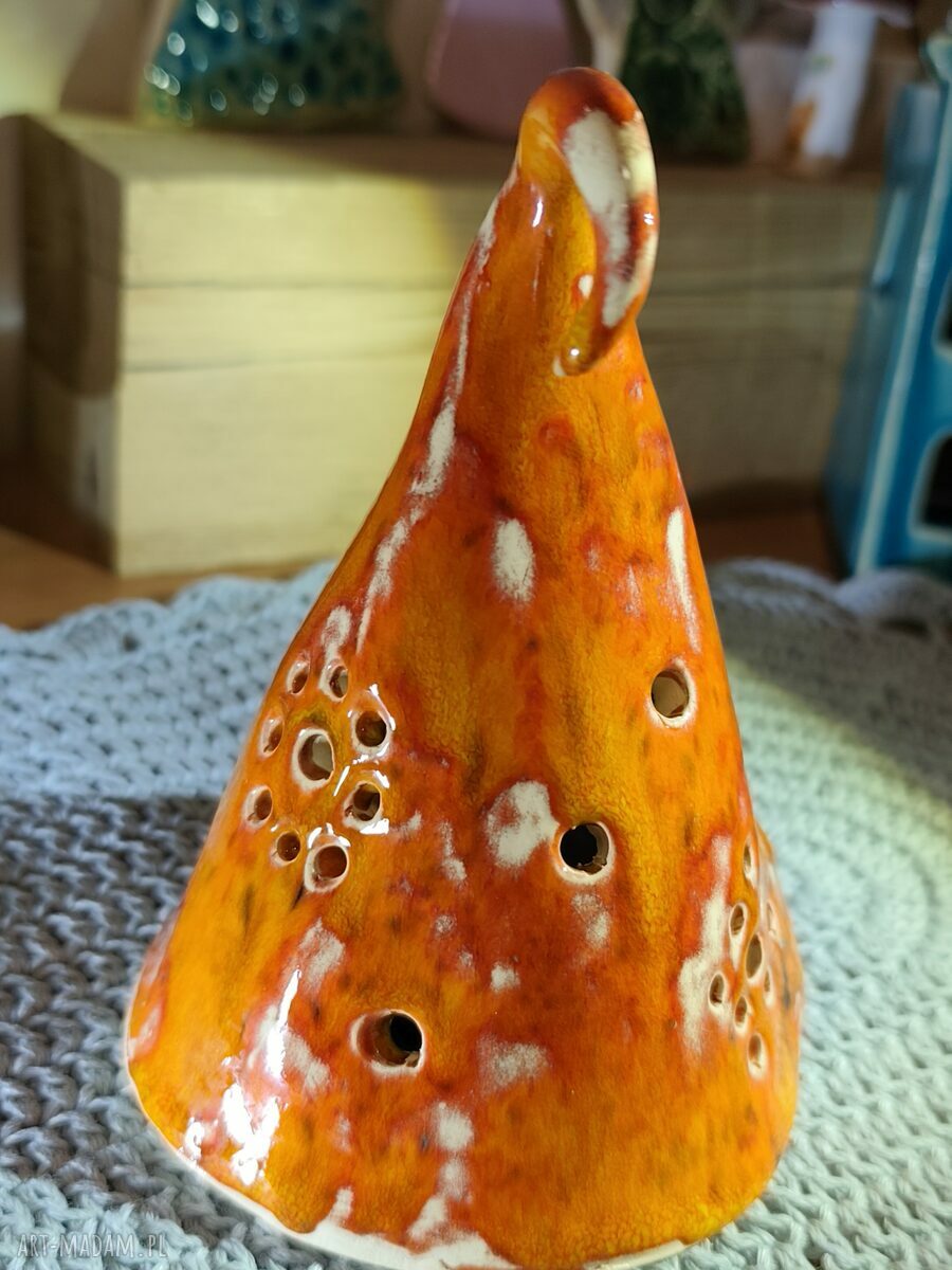 Krasnal ceramiczny lampion bożonarodzeniowy 14 cm (pomarańczowy)