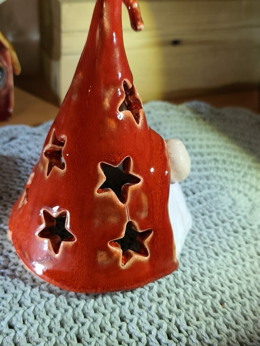 Ręcznie robiony krasnal ceramiczny - lampion bożonarodzeniowy ok. 14 cm