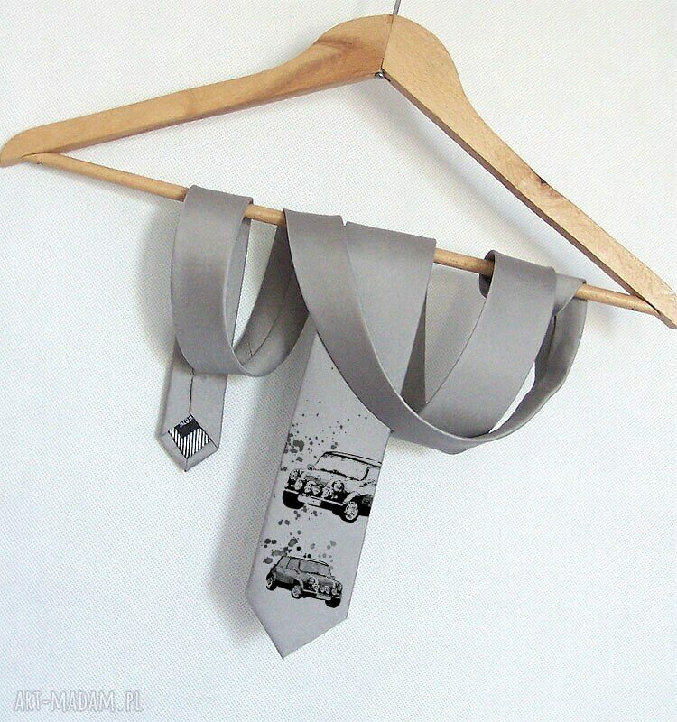 Handmade krawat mini 'Śledzik Morris' w stylu śledzia - satynowy nadruk