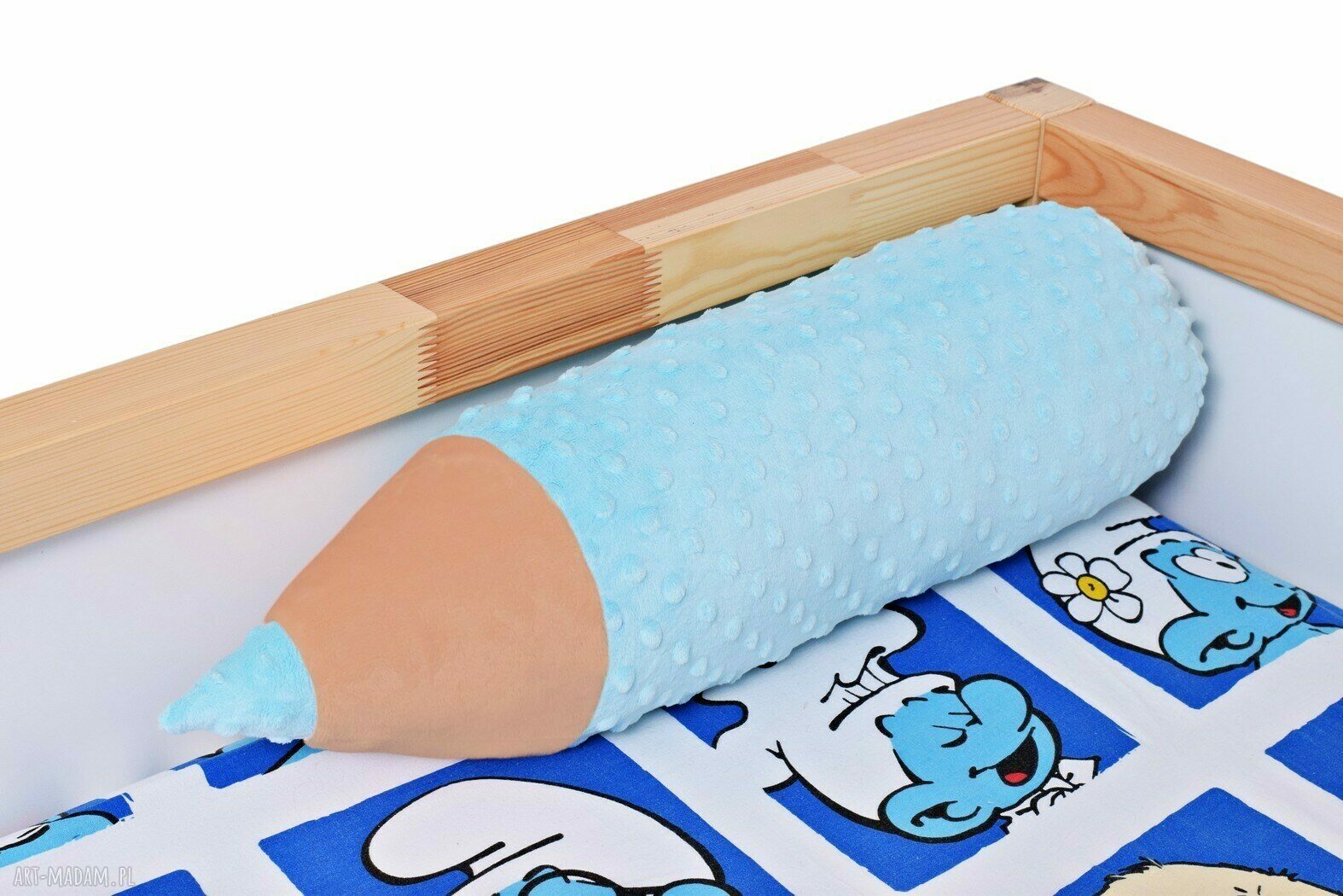 Poduszka minky kredka 60x15 cm - błękitny wałek zagłówek i ochraniacz