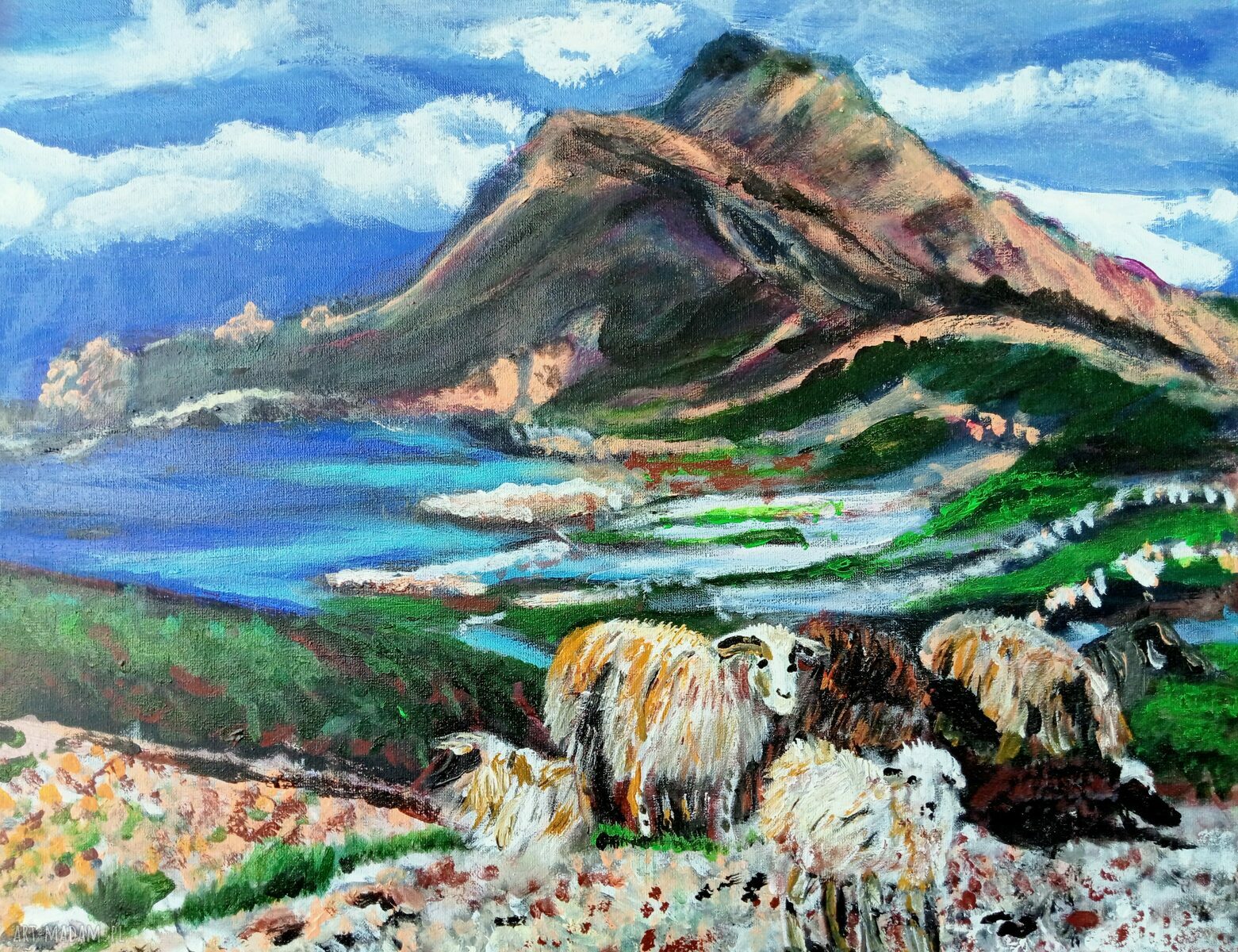 Kreta - wyspa owcza - ręcznie malowany obraz akrylowy 50x40x2 cm