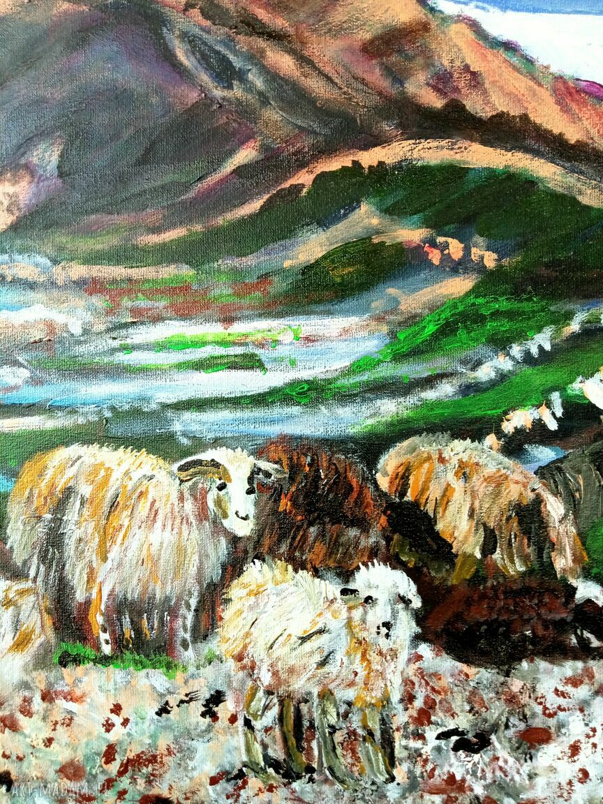 Kreta - wyspa owcza - ręcznie malowany obraz akrylowy 50x40x2 cm