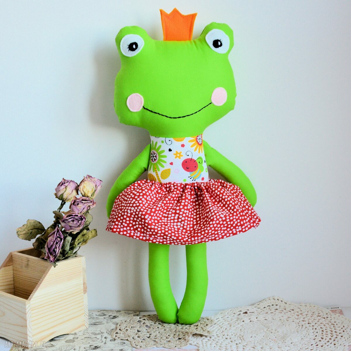 Królewna zaczarowana w żabkę Ula 45 cm - miękka przytulanka handmade