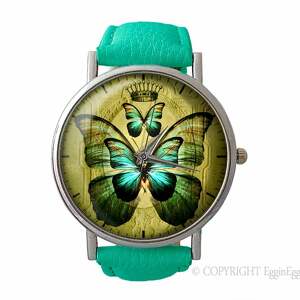 królewski motyl - skórzany zegarek z dużą