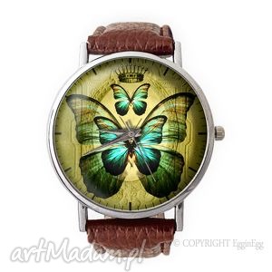 królewski motyl - skórzany zegarek z dużą