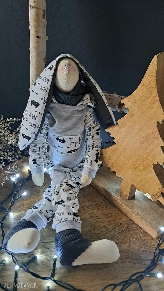 Króliczek Hero - miękki przytulak 53 cm, handmade z bawełny i dresówki