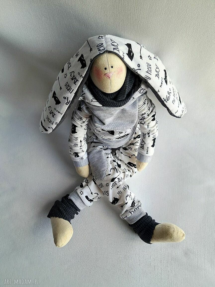 Króliczek Hero - miękki przytulak 53 cm, handmade z bawełny i dresówki