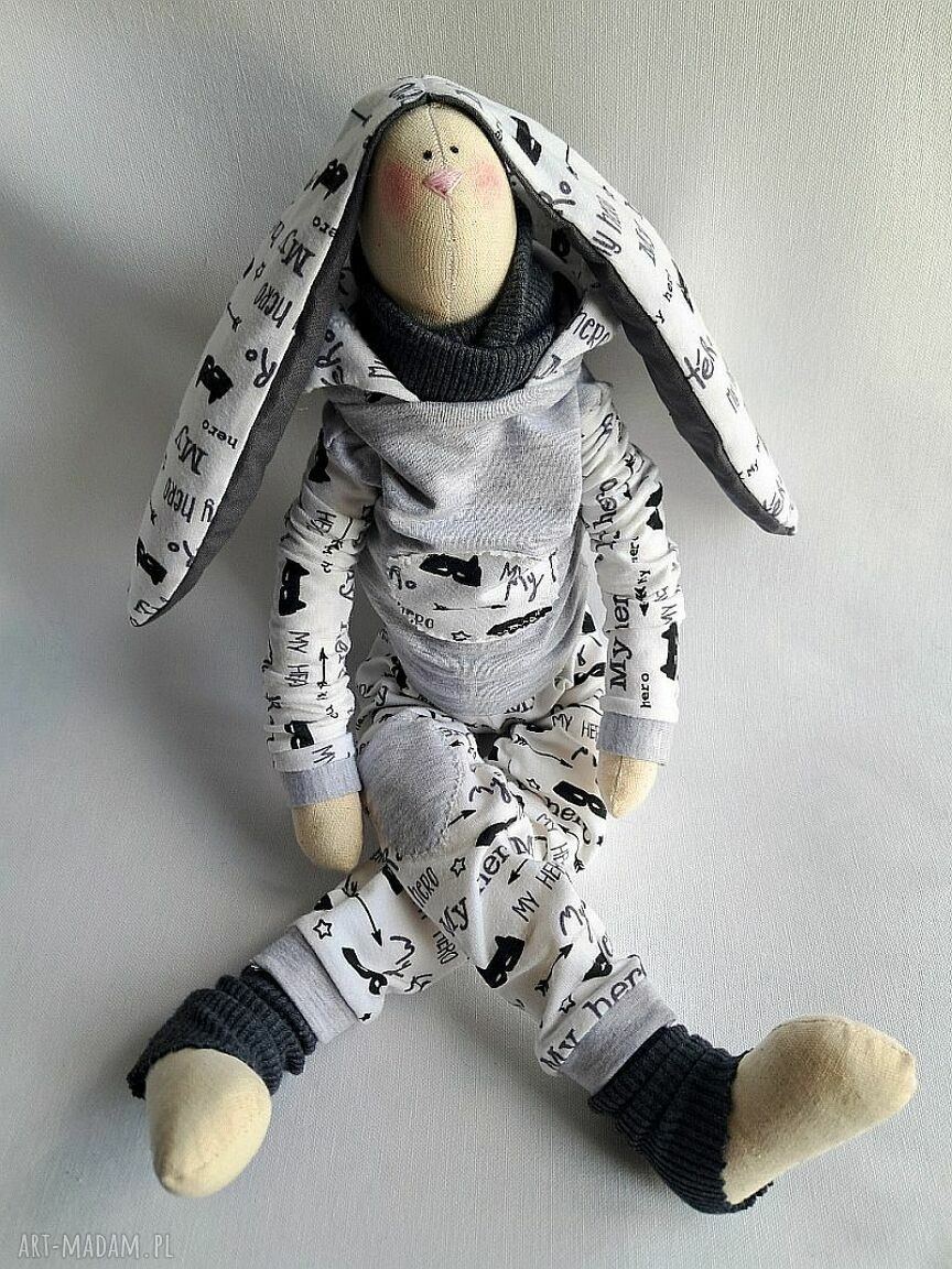 Króliczek Hero - miękki przytulak 53 cm, handmade z bawełny i dresówki