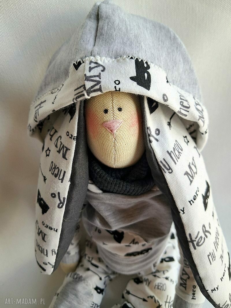 Króliczek Hero - miękki przytulak 53 cm, handmade z bawełny i dresówki