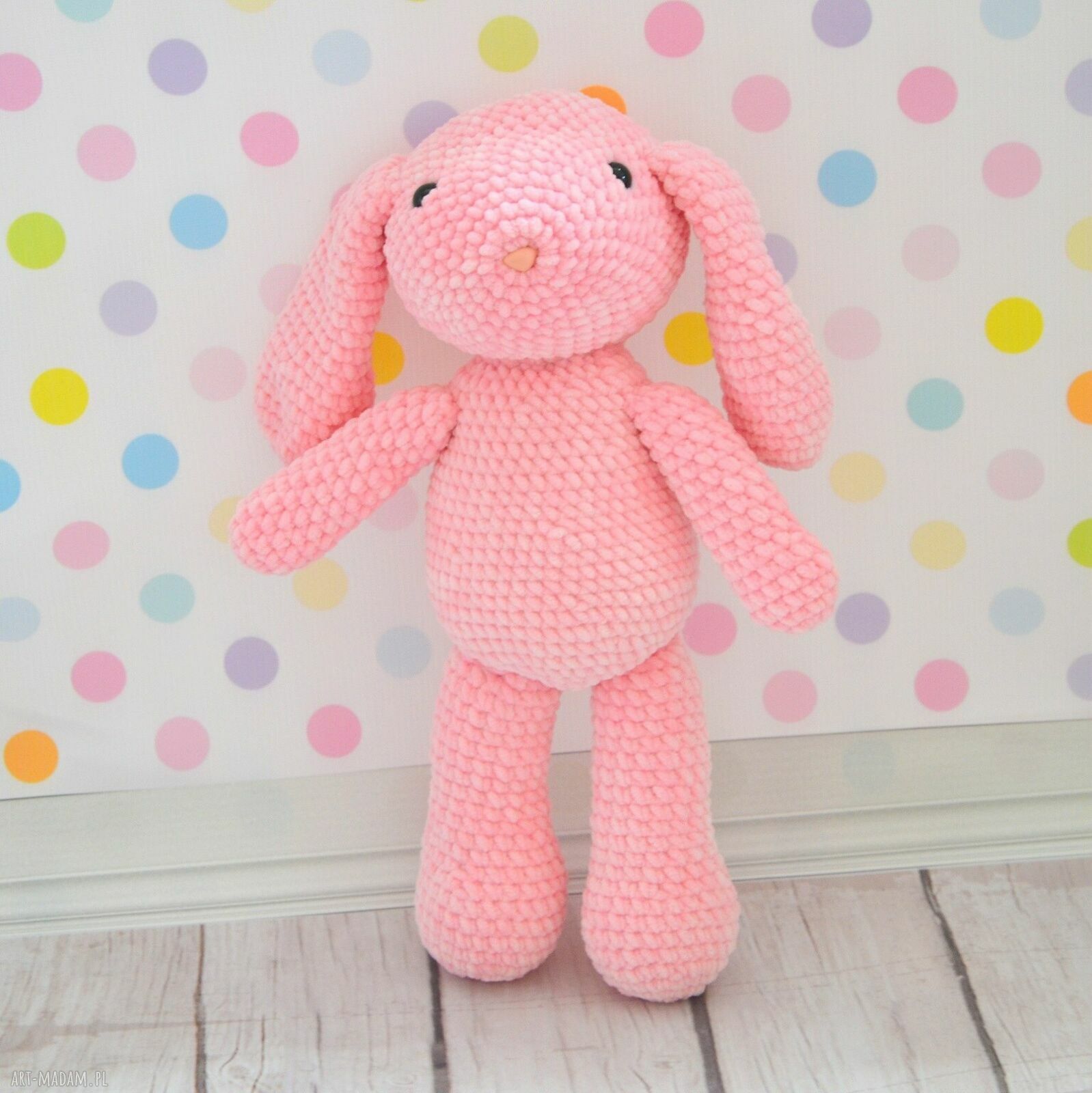 Różowy króliczek przytulanka szydełkowy - handmade przyjaciel