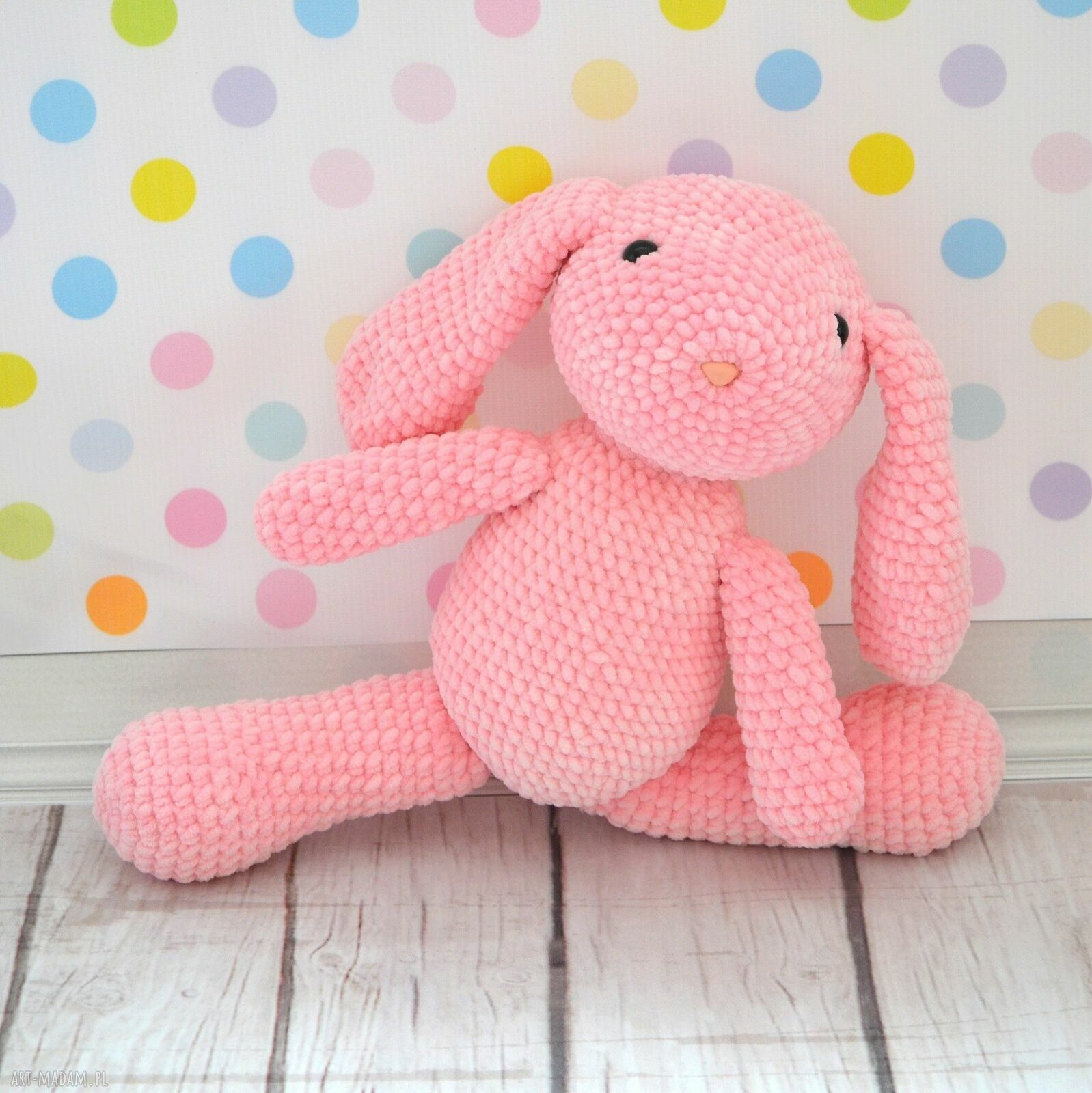 Różowy króliczek przytulanka szydełkowy - handmade przyjaciel