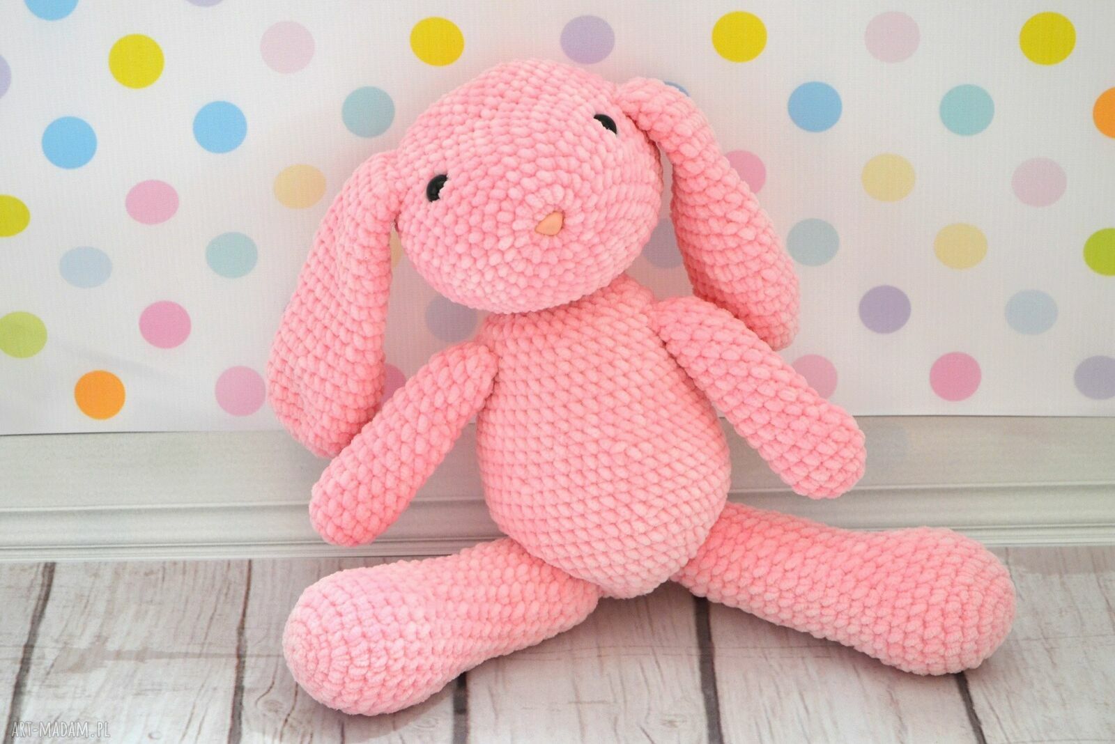 Różowy króliczek przytulanka szydełkowy - handmade przyjaciel