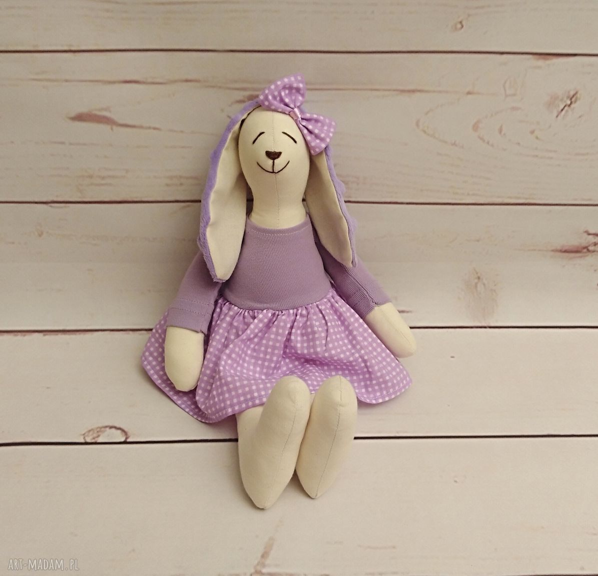 Króliczek Tilda przytulanka 38 cm - fioletowa maskotka z bawełny