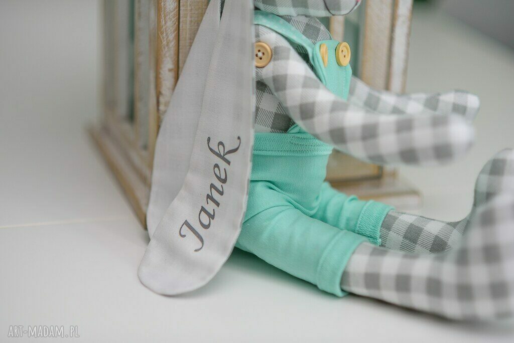 Personalizowana przytulanka królik miś na chrzest z imieniem dziecka