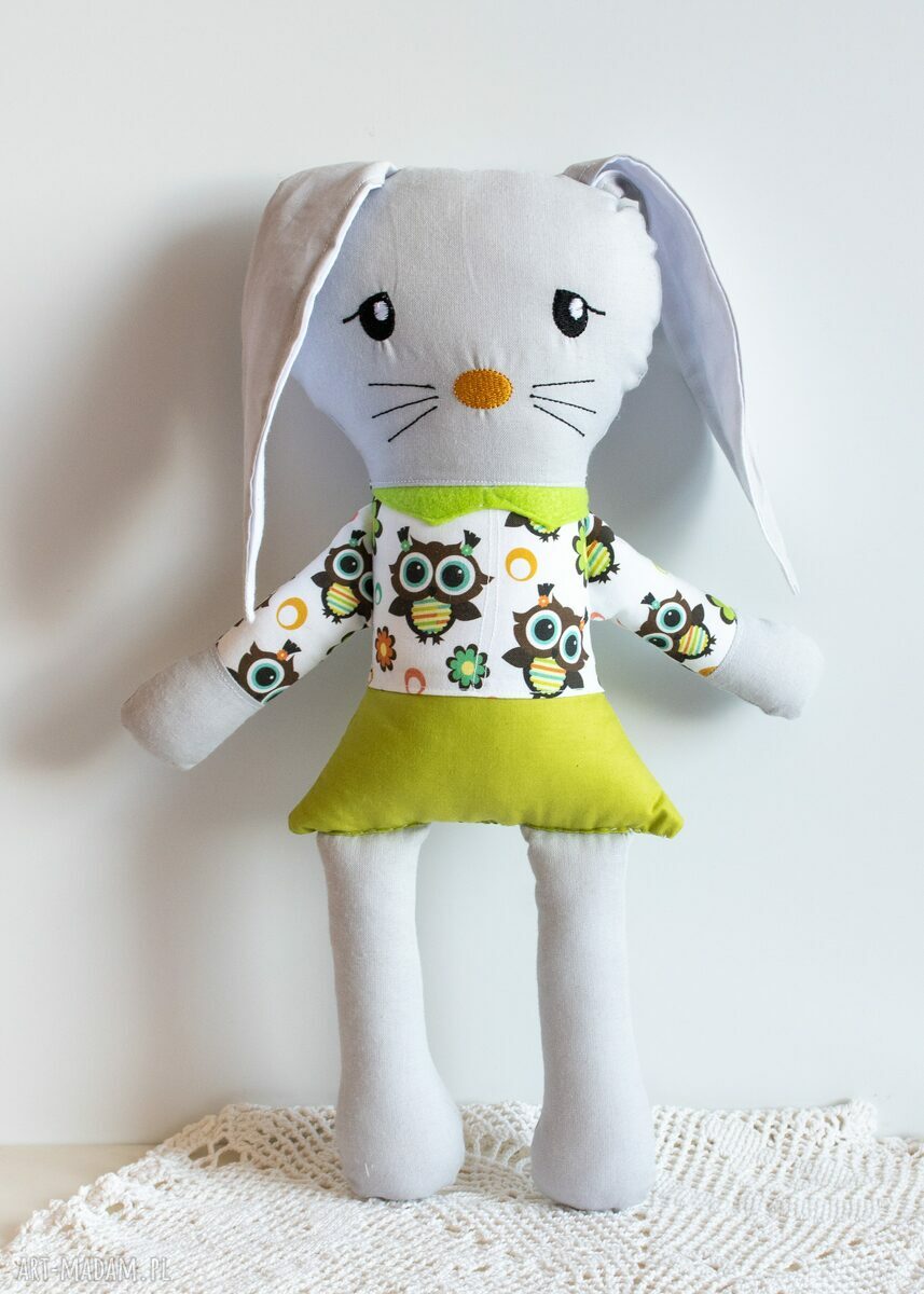 Królik Szarak „Romantyczna Emma” 37 cm - ręcznie szyta maskotka dla dziewczynki