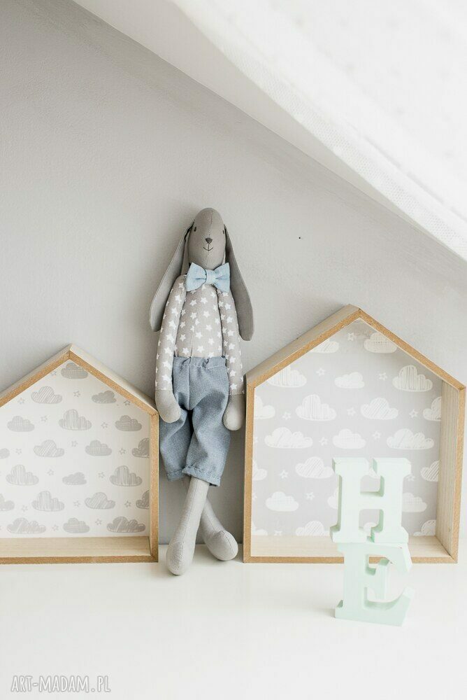 Królik Tilda Bruno - szara maskotka 43 cm z bawełny na prezent