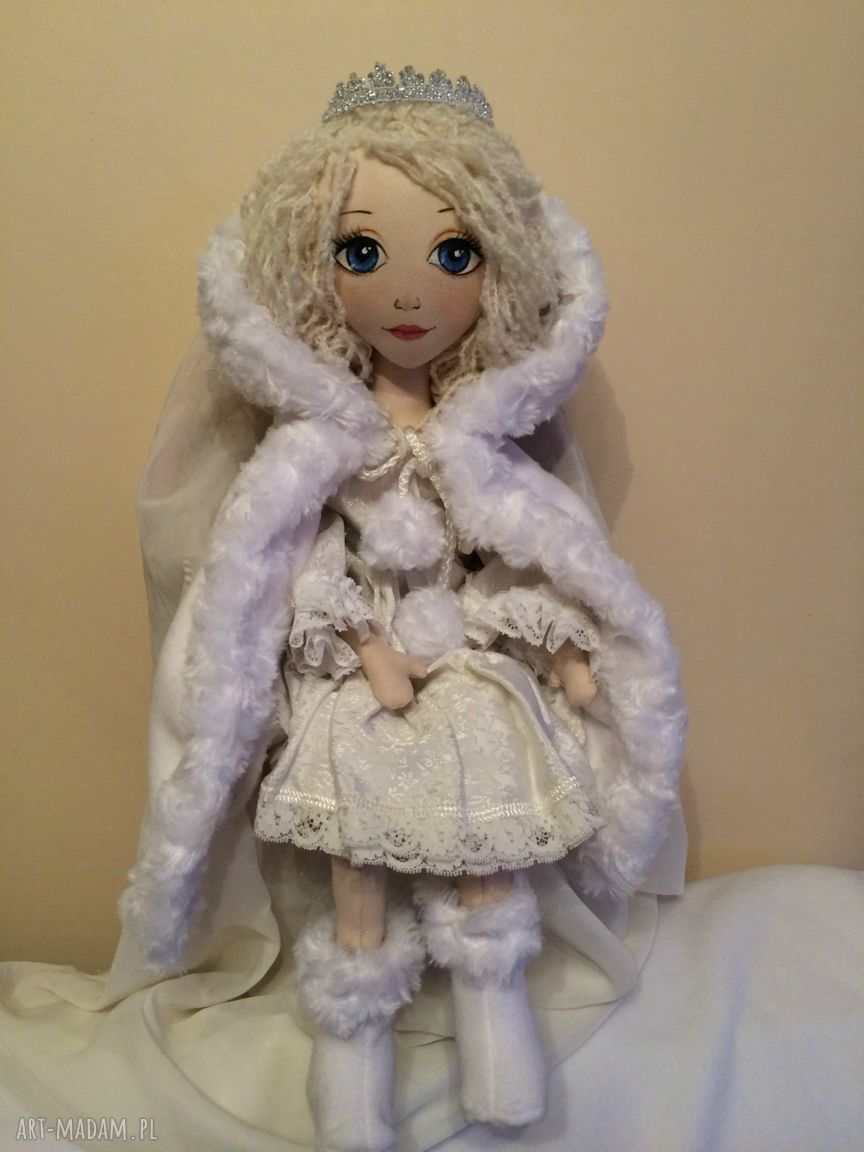 Królowa Śniegu - lalka ręcznie wykonana (szmacianka) ok. 56 cm
