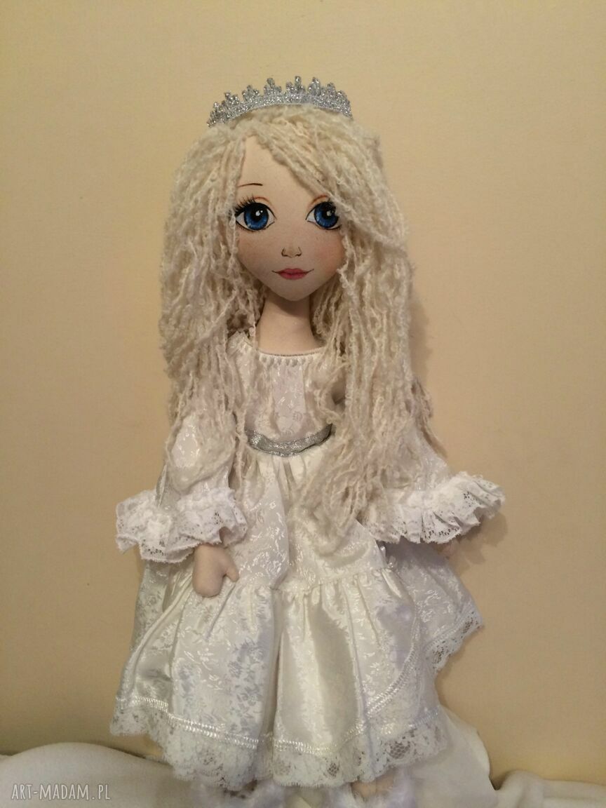 Królowa Śniegu - lalka ręcznie wykonana (szmacianka) ok. 56 cm