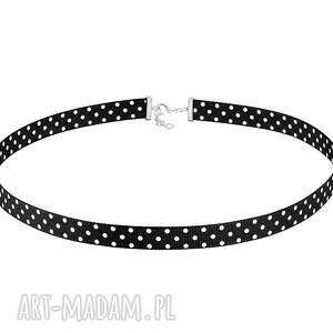 czarny choker w kropeczki - białe naszyjniki