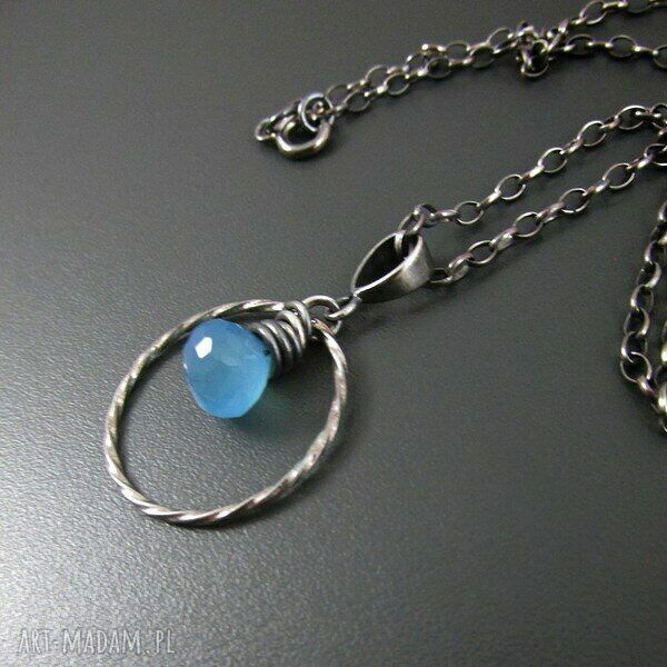 Kropla chalcedonu - naszyjnik handmade ze srebra 925 (oksydowane i wypolerowane)