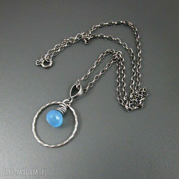 Kropla chalcedonu - naszyjnik handmade ze srebra 925 (oksydowane i wypolerowane)