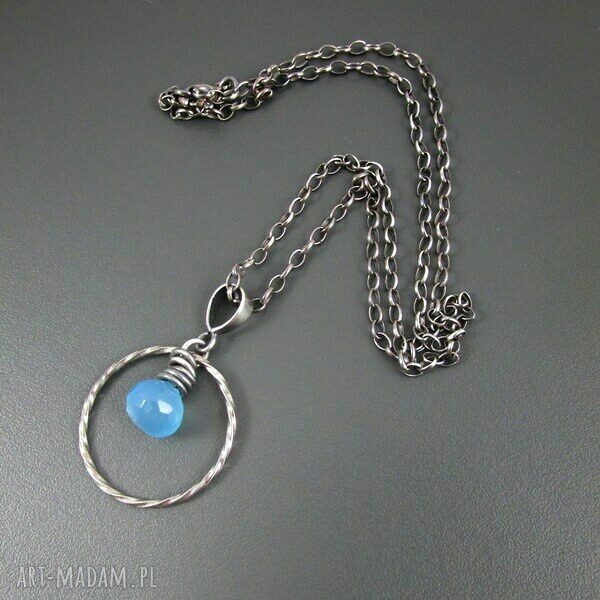 Kropla chalcedonu - naszyjnik handmade ze srebra 925 (oksydowane i wypolerowane)