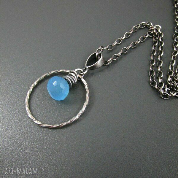 Kropla chalcedonu - naszyjnik handmade ze srebra 925 (oksydowane i wypolerowane)